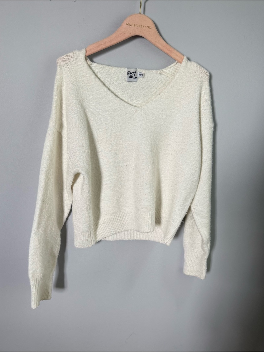 Princess Polly Cream V-Neck Knit Sweater